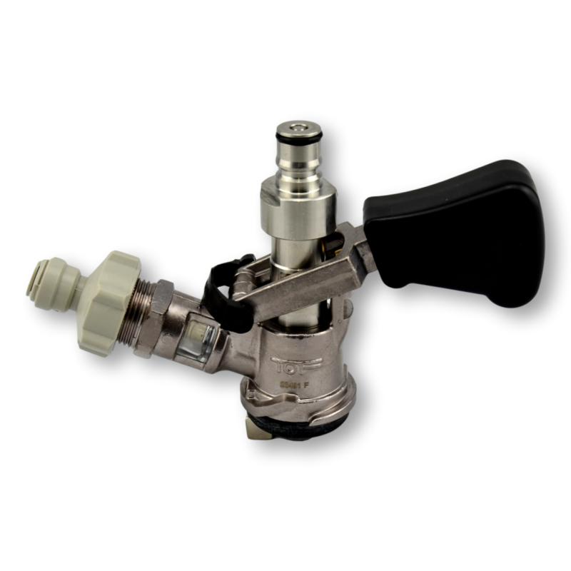 S keg coupler with ball lock post adapter