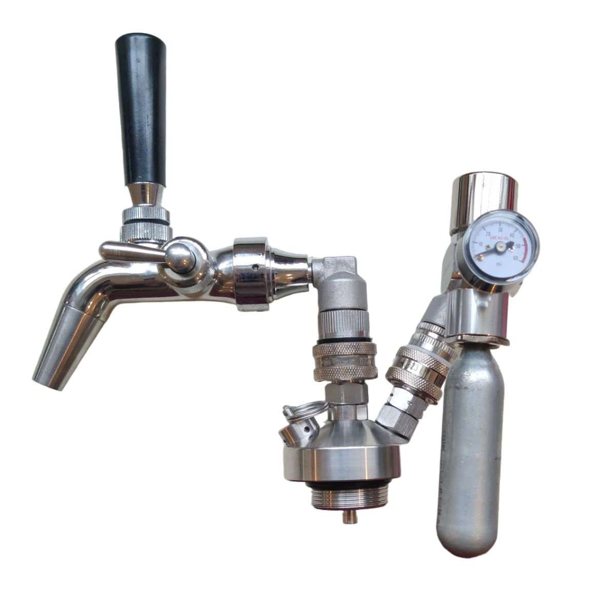 Sistema de dispensado iKegger con grifo de acero inoxidable con control de flujo y mini regulador multigás