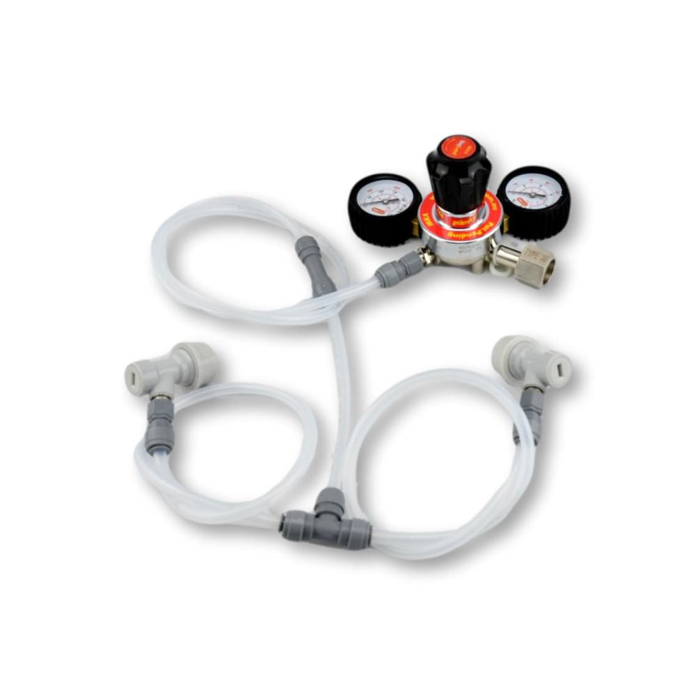 <tc>Détendeur double manomètre MK4 – Kit 2 voies avec tuyau gaz et 2 raccords ball lock</tc>