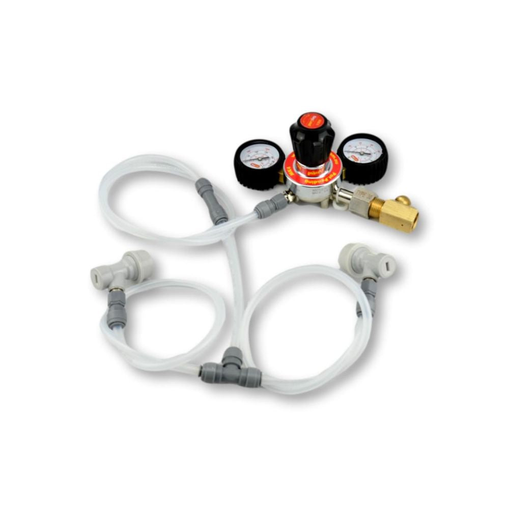 <tc>Détendeur double manomètre MK4 – Kit 2 voies avec tuyau gaz et 2 raccords ball lock</tc>