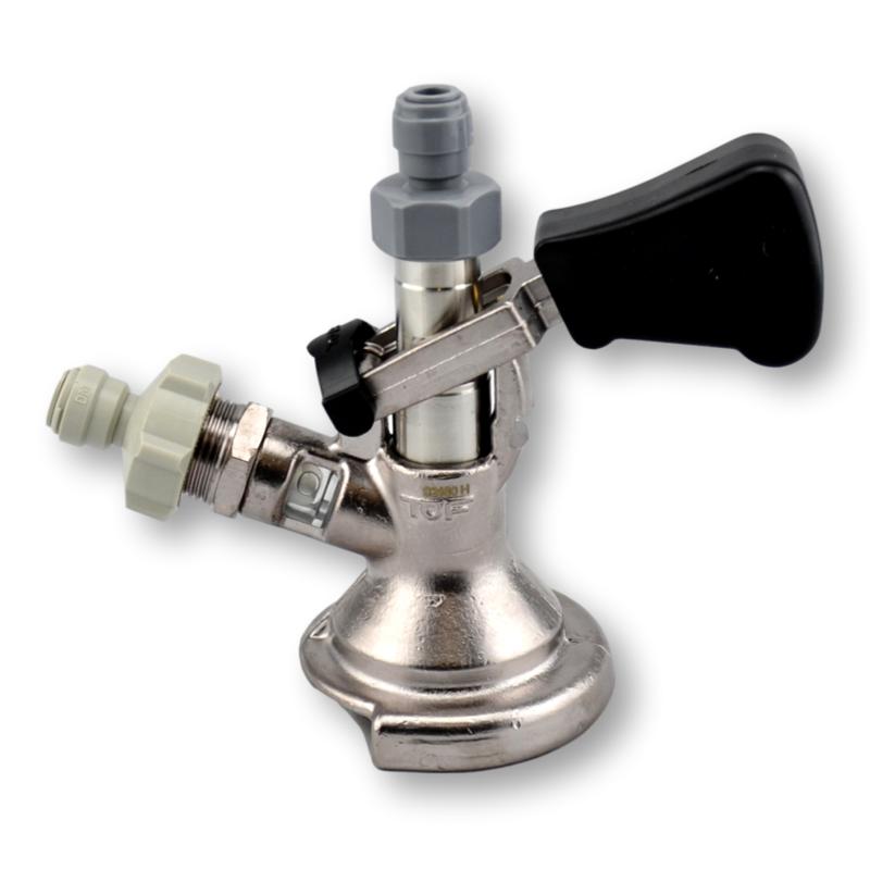 A keg coupler with doutight fittings